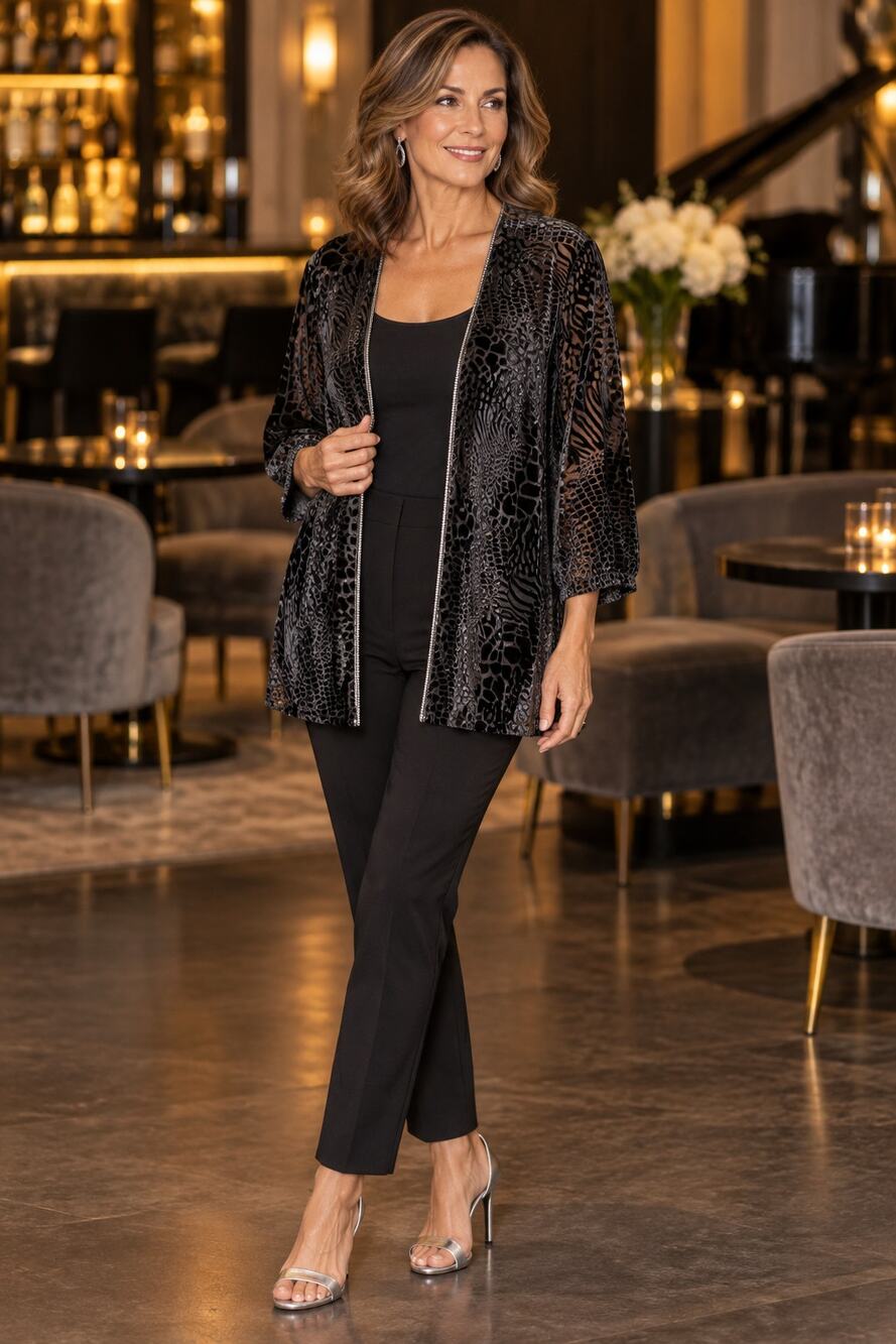 Black Burnout Velvet Animal Print Jacket Sheer Evening Glam Whimsigoth